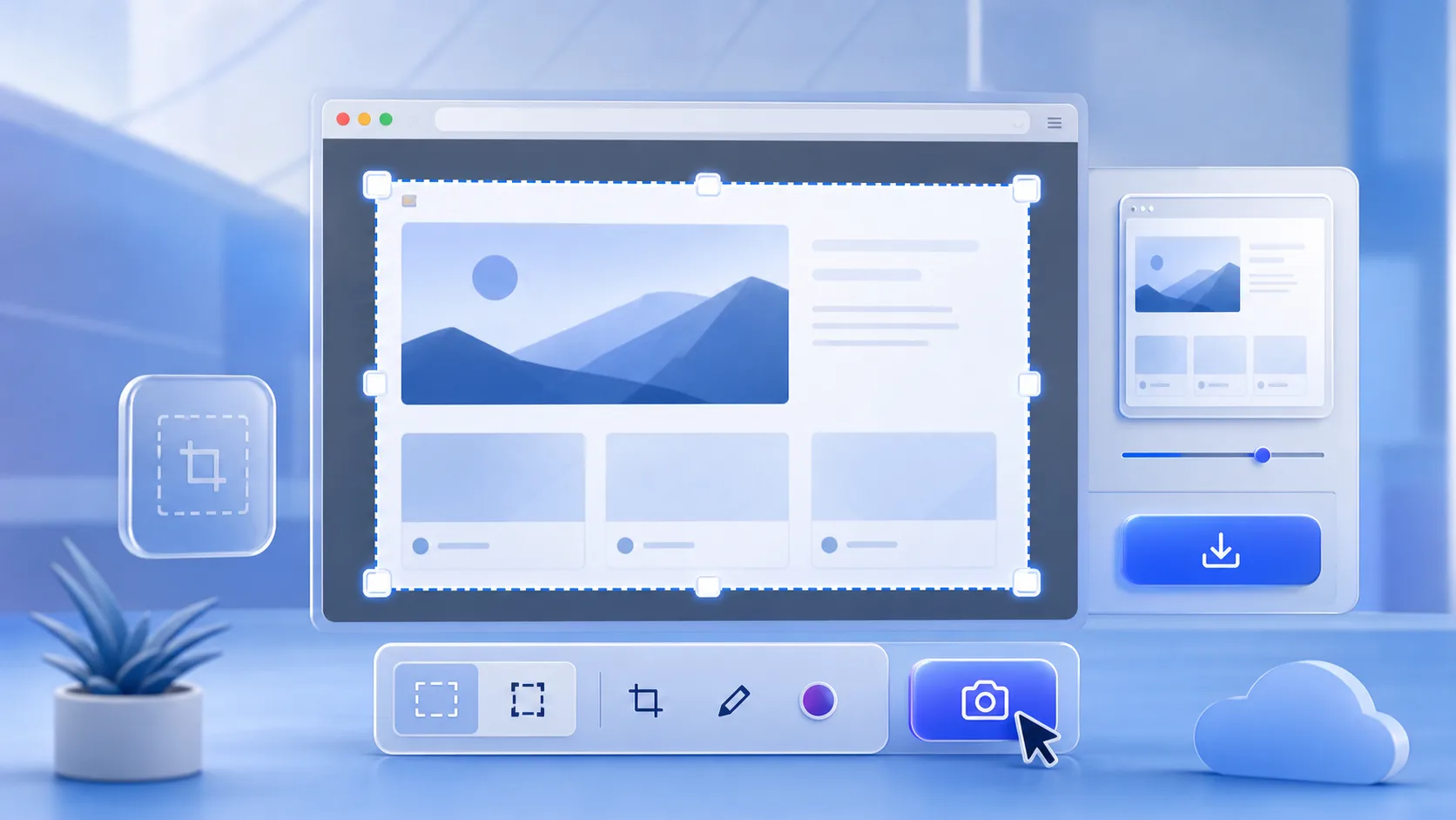 Browser screenshot capture interface with crop handles